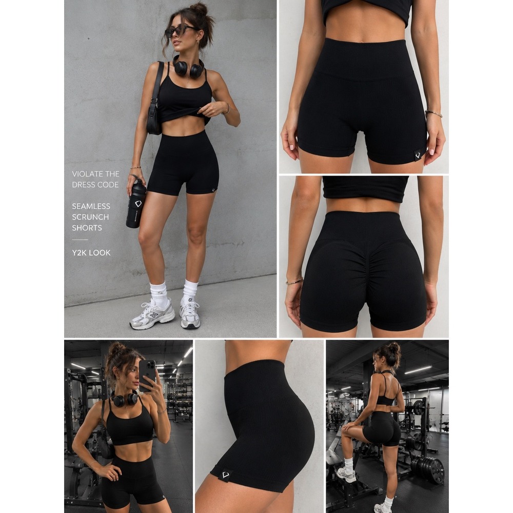 Violate The Dress Code Seamless Scrunch Shorts Black Ribbed High Waist Y2K Small